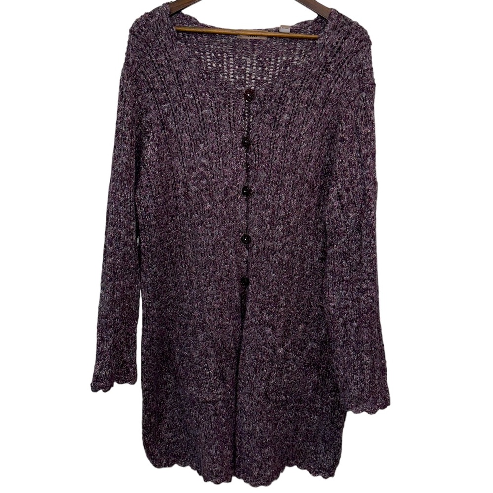 I.e. Women’s Knitted Button Front Pocket Cardigan Scalloped Hem Purple Sz 1X